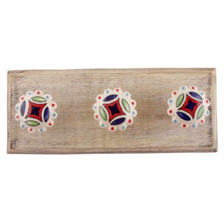 Multicolor Ceramic Floral Wooden Hooks